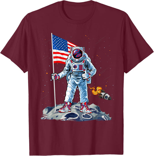 Funny Astronaut American Flag Indepedence Day July 4th Boys T-Shirt - T-Shirt | Maroon