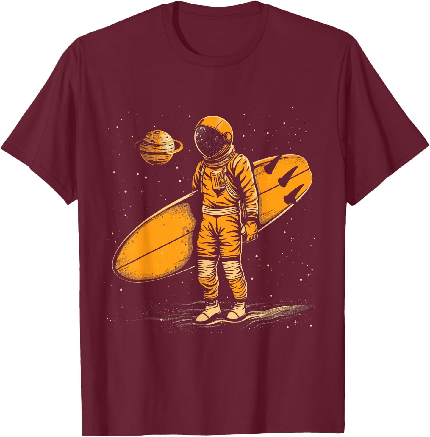 Surfer Astronaut Space Surfing Funny Surf T-Shirt - T-Shirt | Maroon