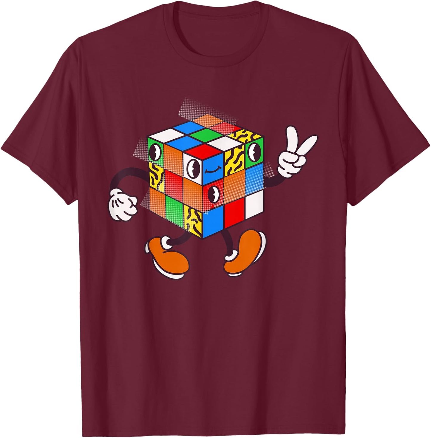 Competitive Puzzle Cube Vintage Cartoon Speed Cubing Hobby T-Shirt - T-Shirt | Maroon