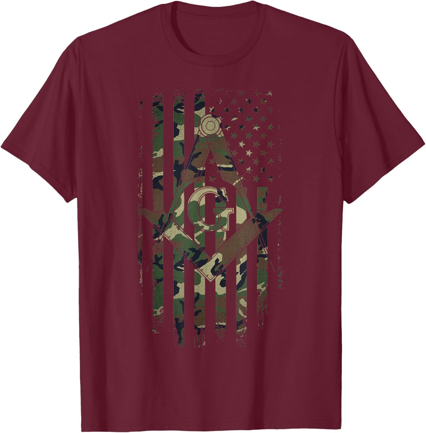 Masonic American Flag Square and Compass - Freemason T-Shirt - T-Shirt | Maroon