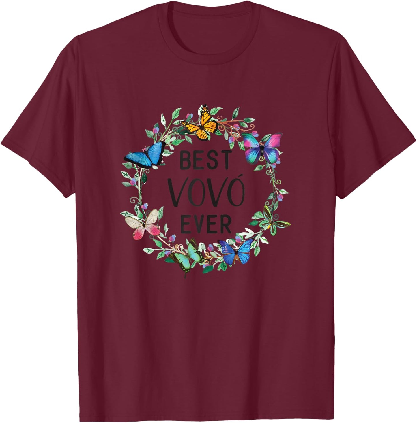 Best VoVo Ever Butterfly Floral Personalized Name T-Shirt - T-Shirt | Maroon