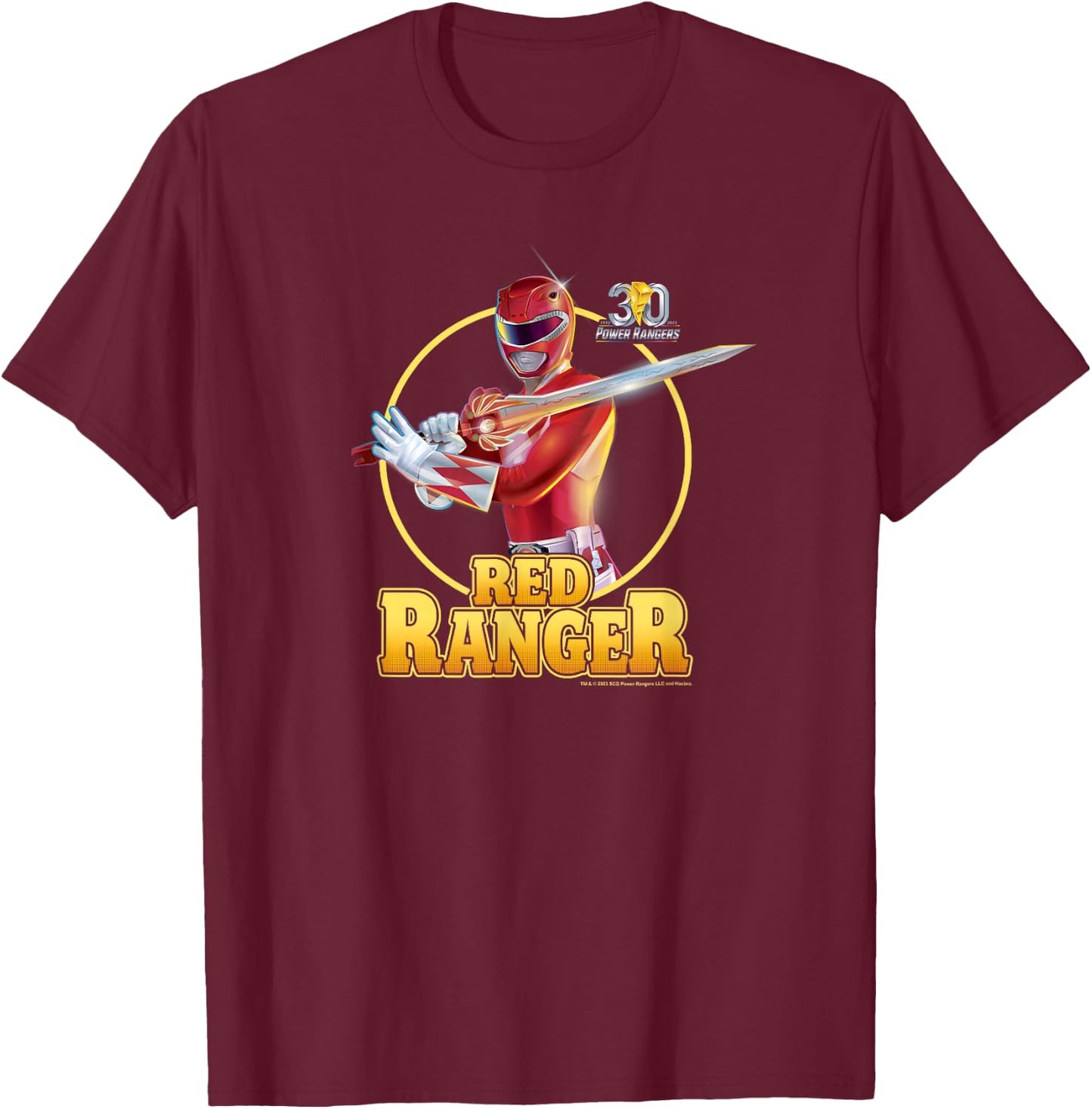 Power Rangers 30th Anniversary Red Ranger Vintage Portrait T-Shirt - T-Shirt | Maroon