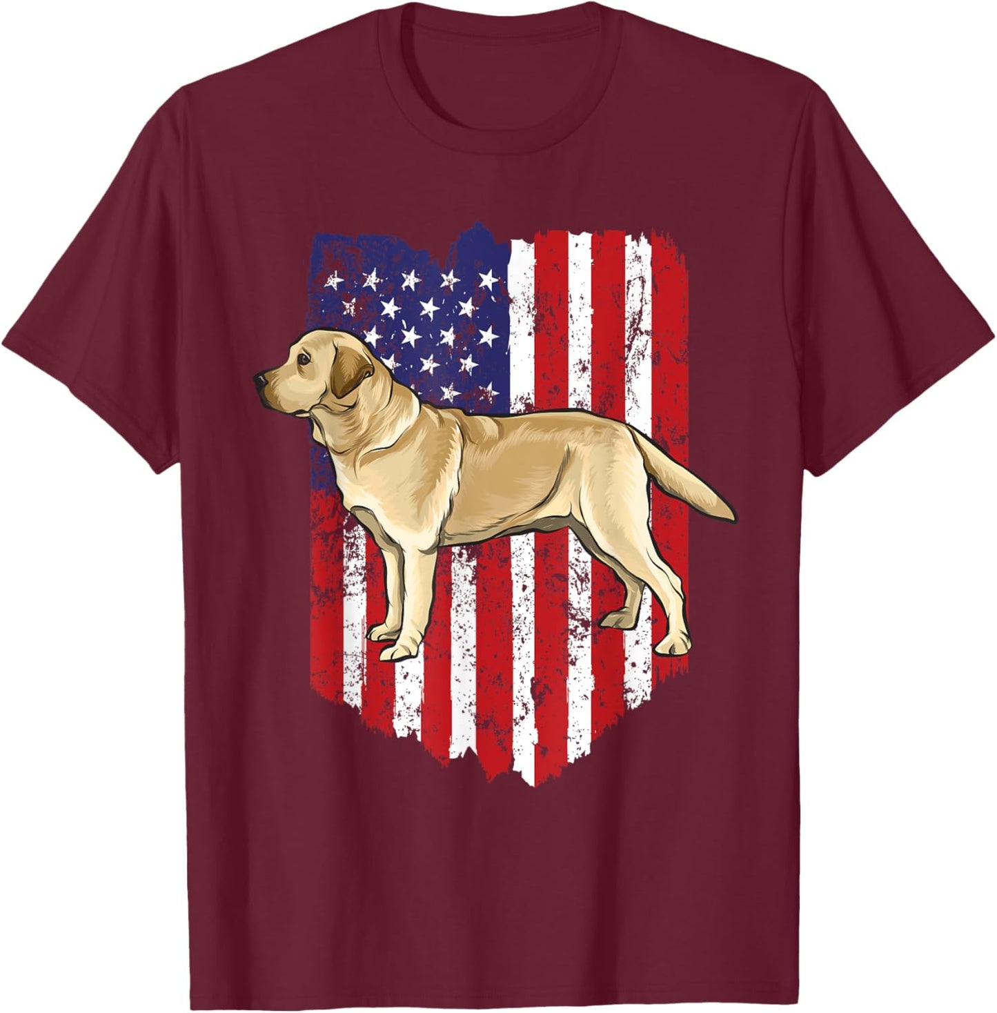American Flag Yellow Labrador Retriever 4th Of July USA T-Shirt - T-Shirt | Maroon