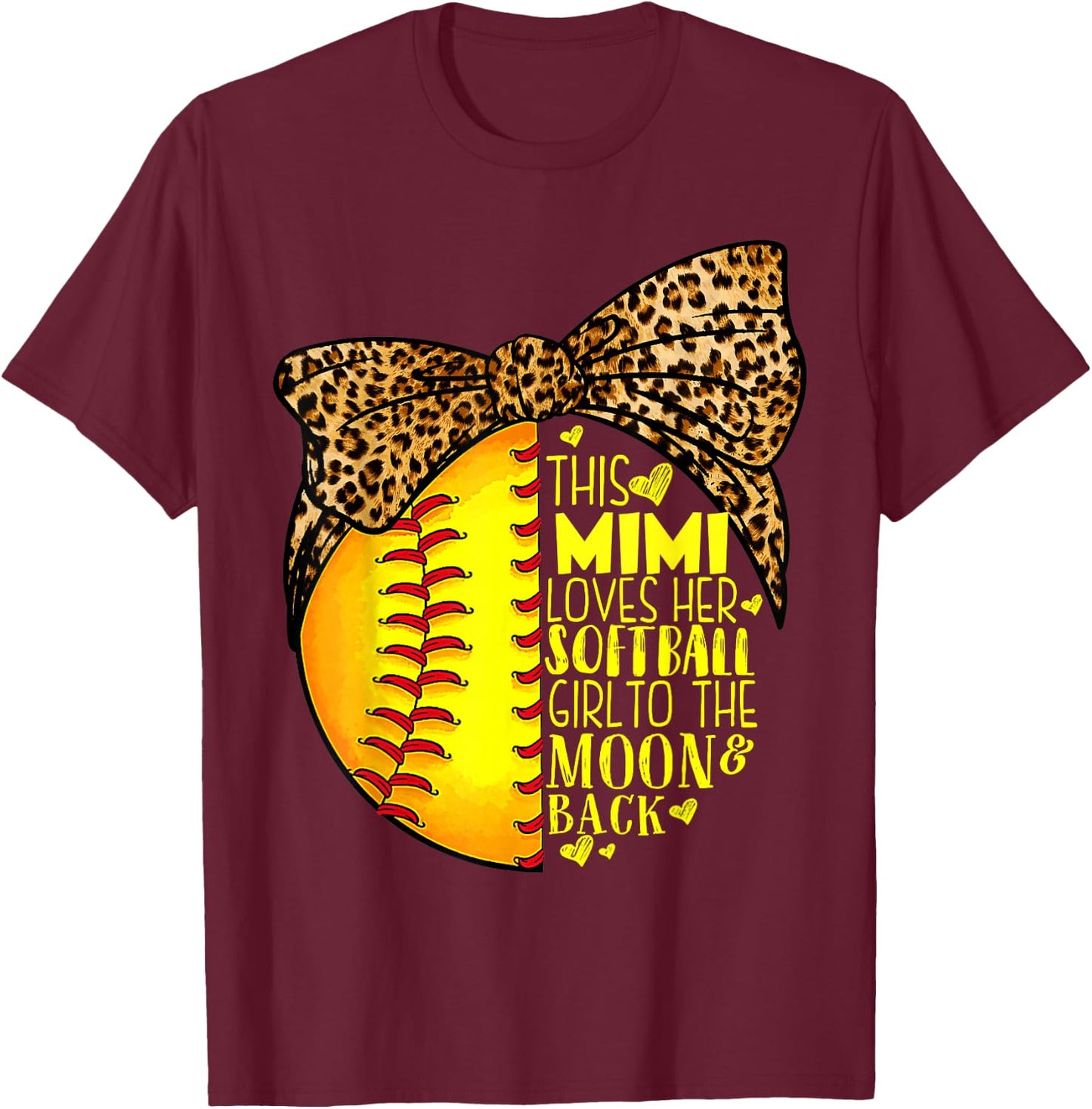 This Mimi Loves Her Softball Girl Mother'S Day Leopard T-Shirt - T-Shirt | Maroon