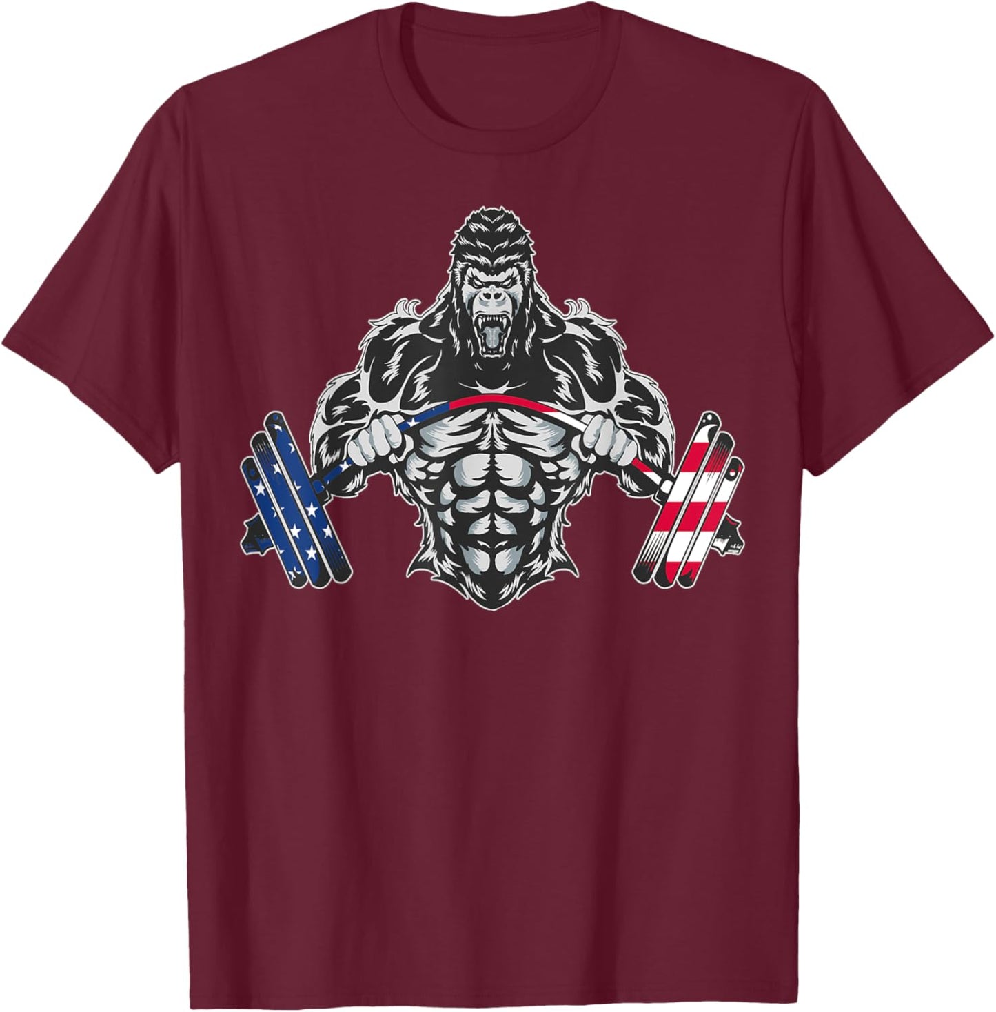 Bodybuilding Gorilla Gym USA Fitness T-Shirt - T-Shirt | Maroon