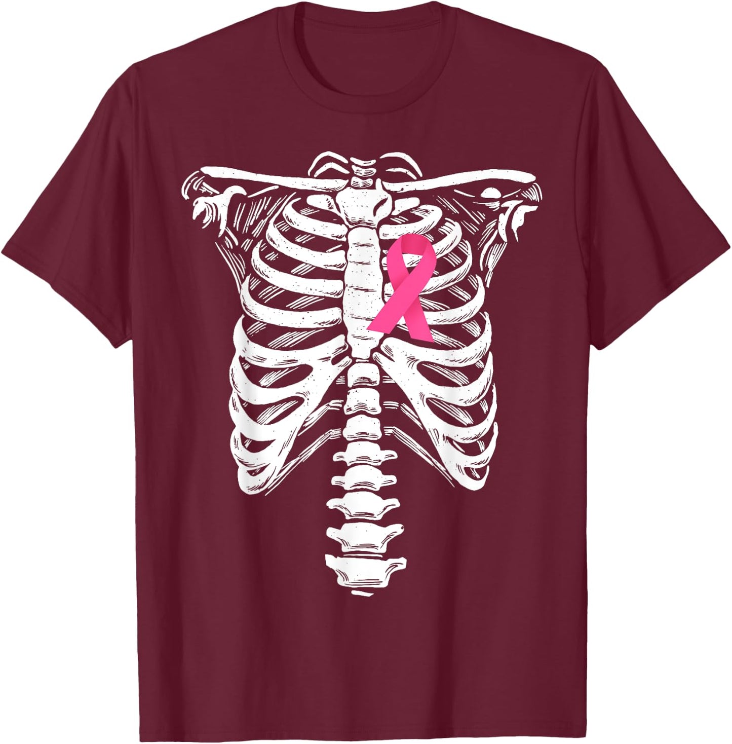 Breast Cancer Awareness Skeleton Wear Pink Ribbon Skeleton T-Shirt - T-Shirt | Maroon