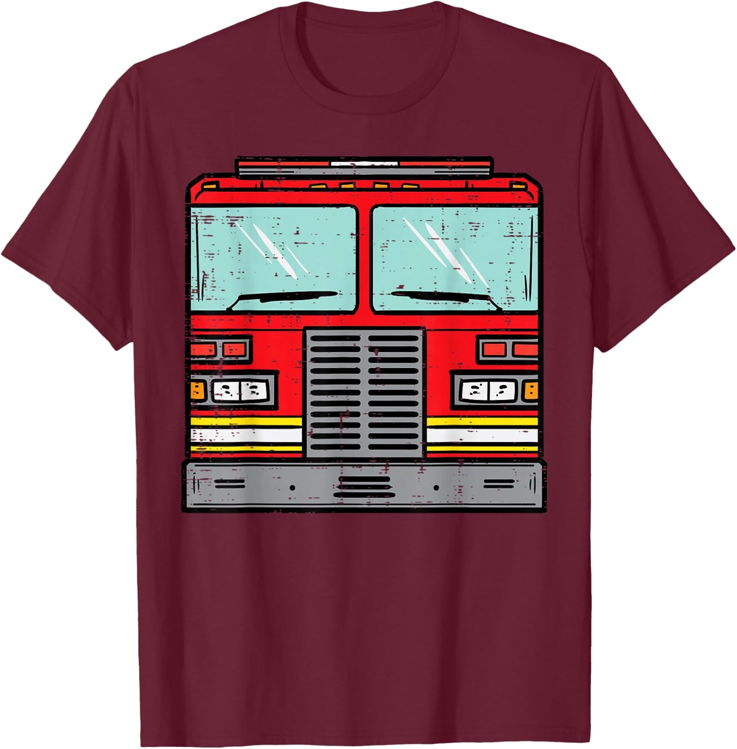 Fire Truck Costume Halloween Firefighter Fireman Men Boys T-Shirt - T-Shirt | Maroon