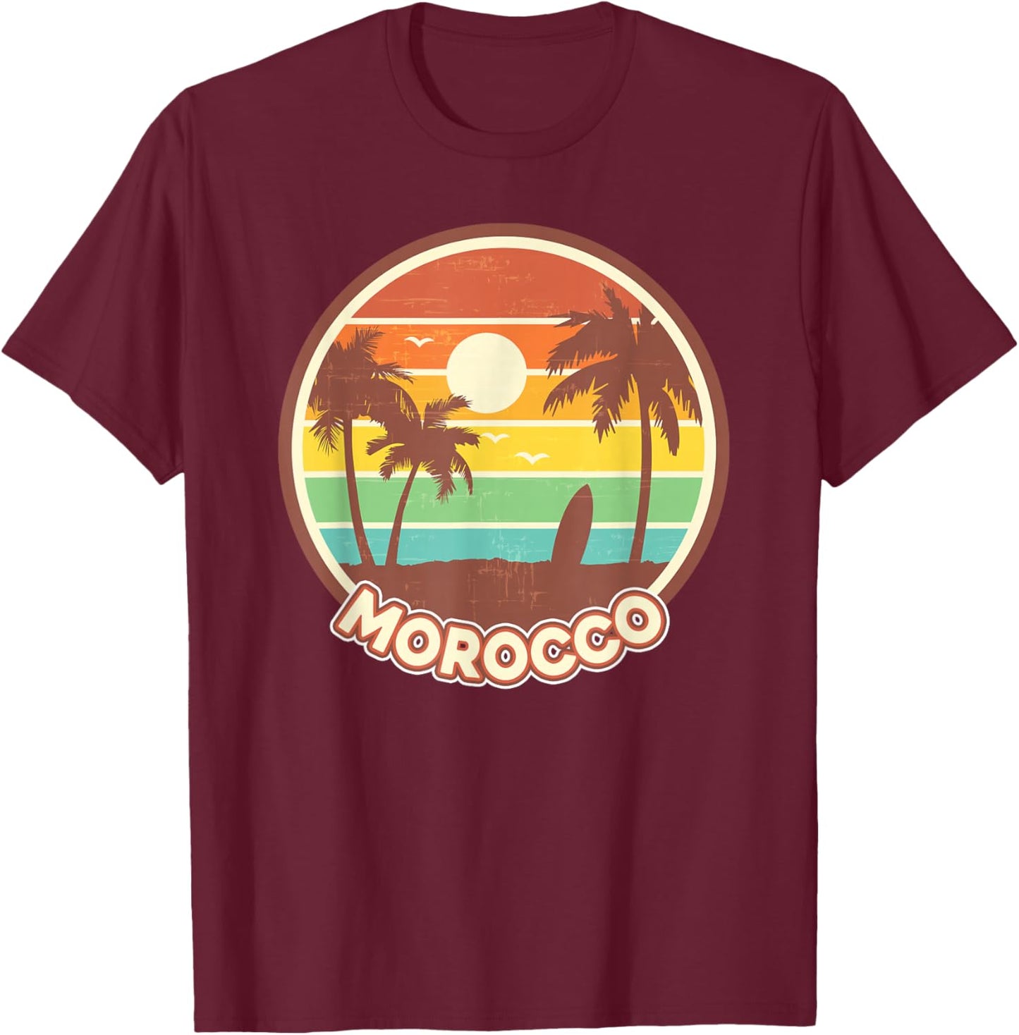 Morocco Beach Cool Retro Surf Souvenir Surfing Gift T-Shirt - T-Shirt | Maroon