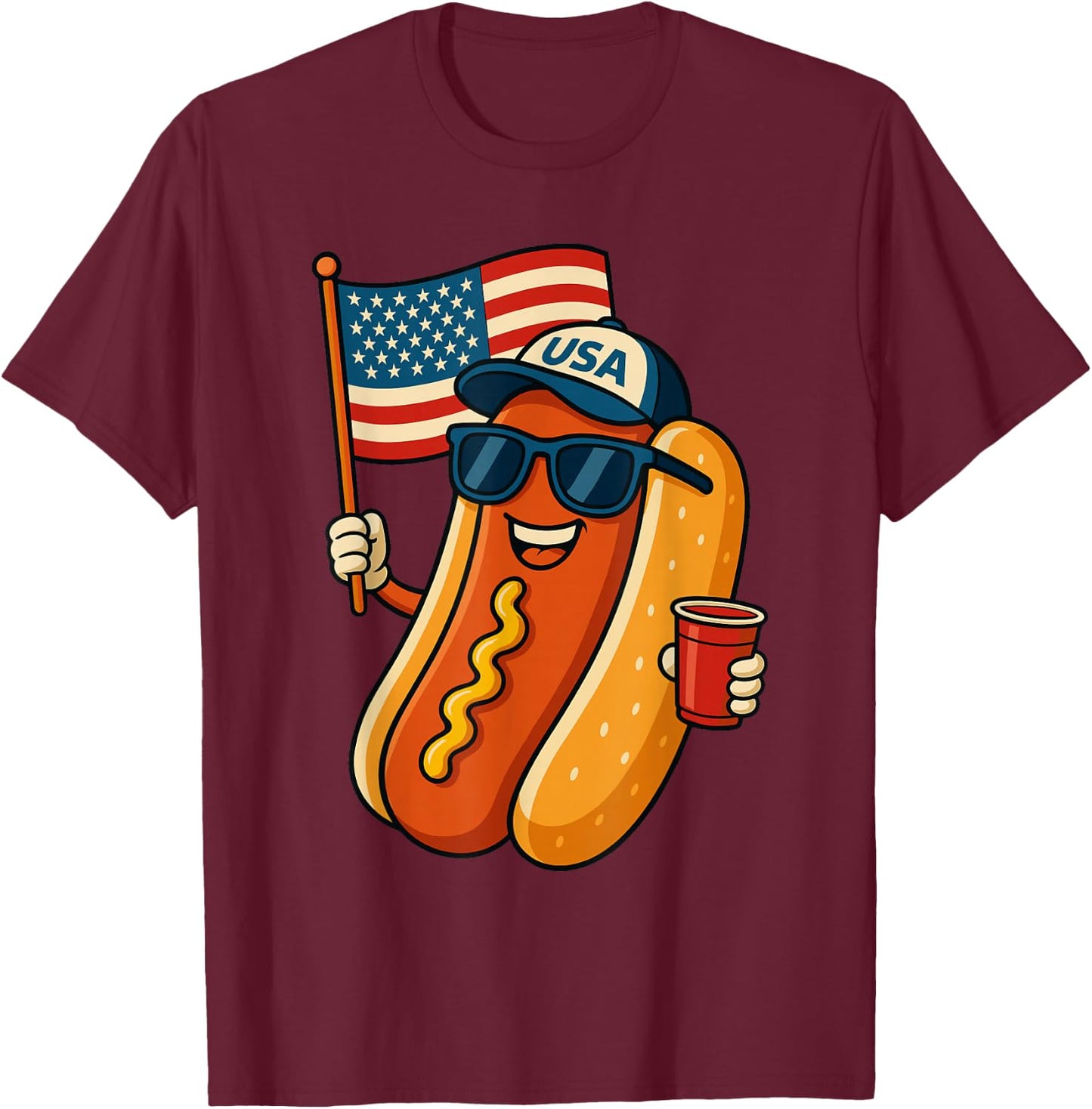 Funny Hotdog USA Flag 4th of July Patriotic T-Shirt - T-Shirt | Maroon