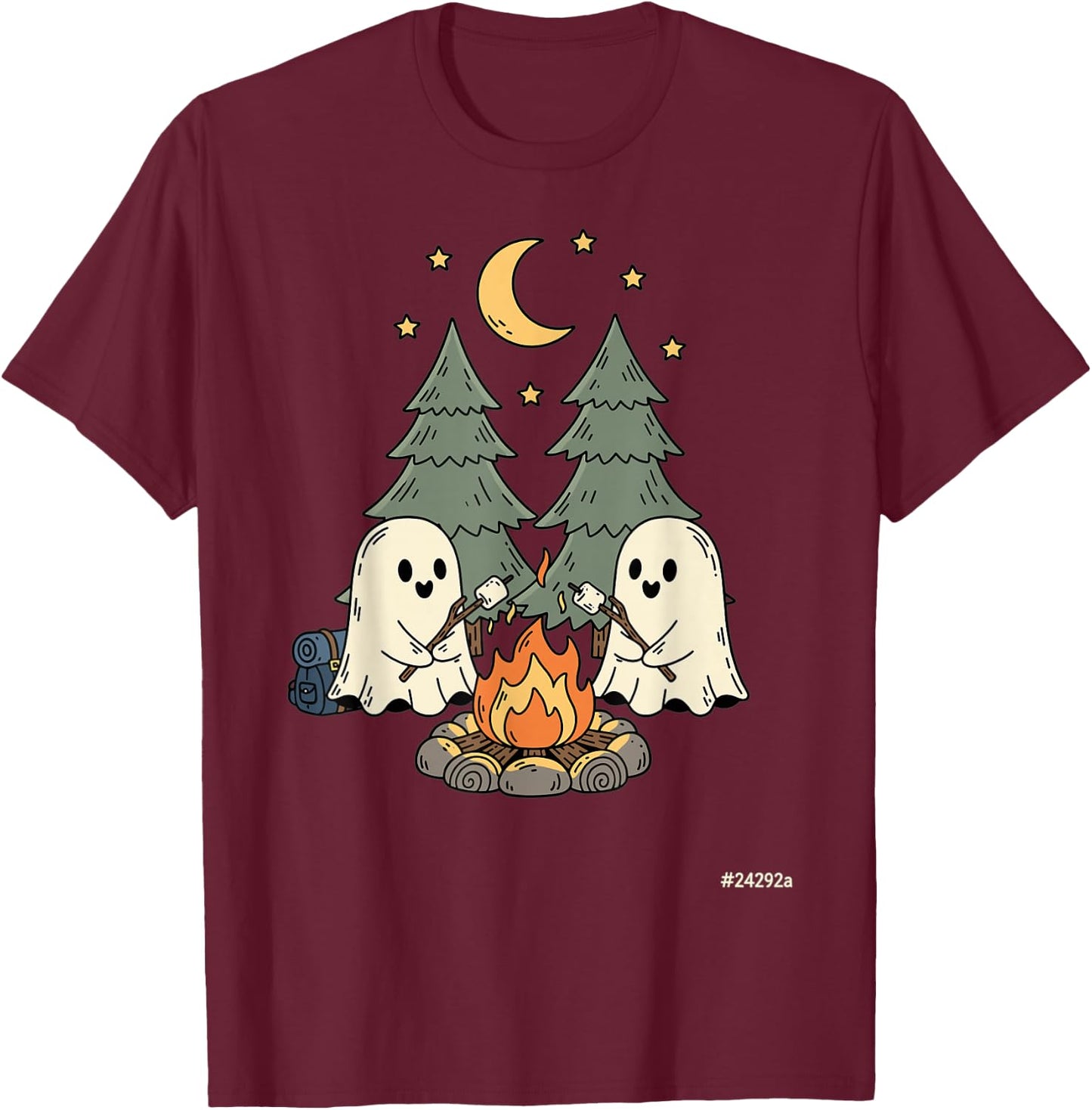 Halloween Ghost Camping Cute Spooky Outdoors Night T-Shirt - T-Shirt | Maroon