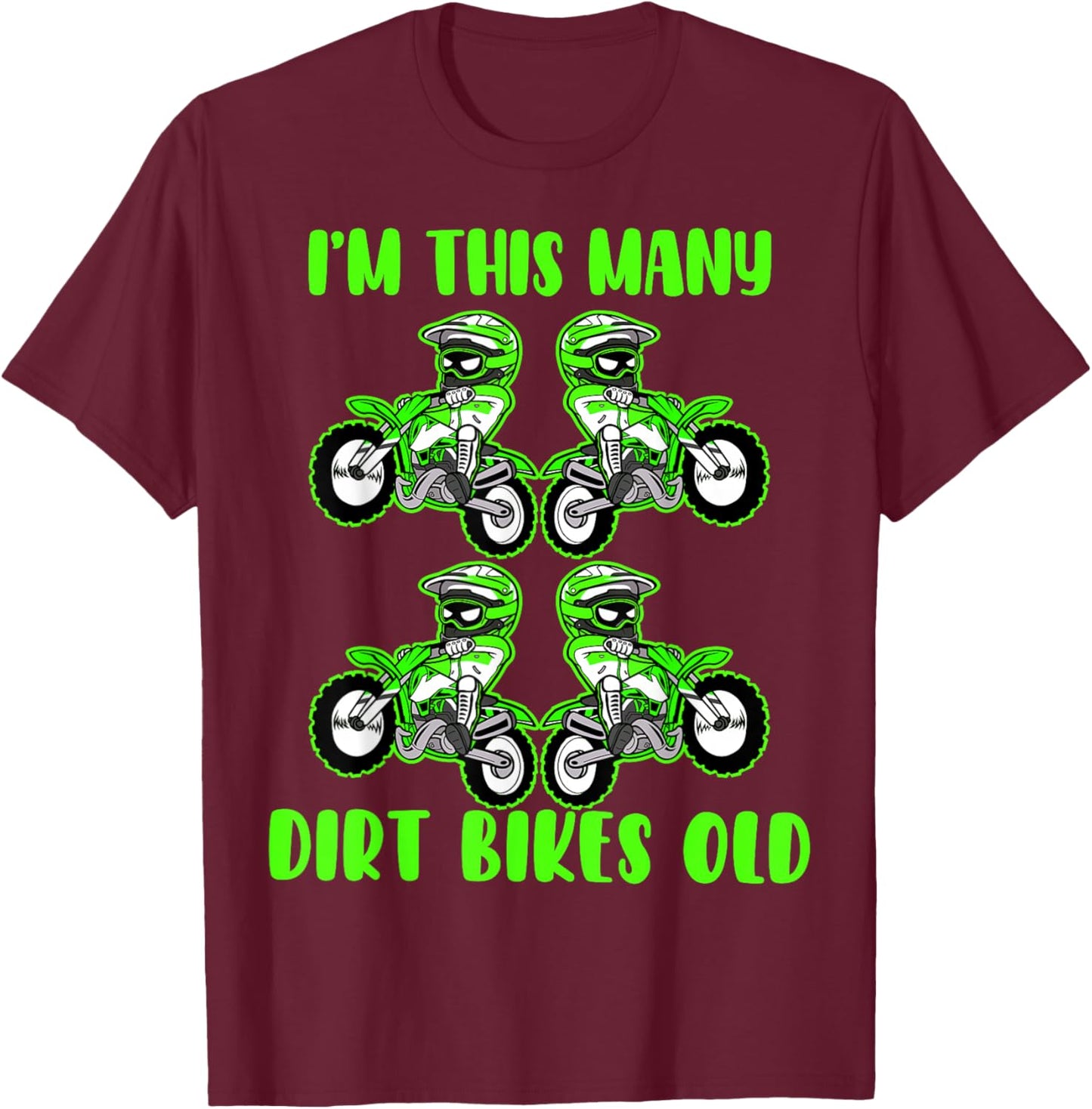 I'm This Many Dirt Bikes 4 Year Old 4th Birthday Motocross T-Shirt - T-Shirt | Maroon