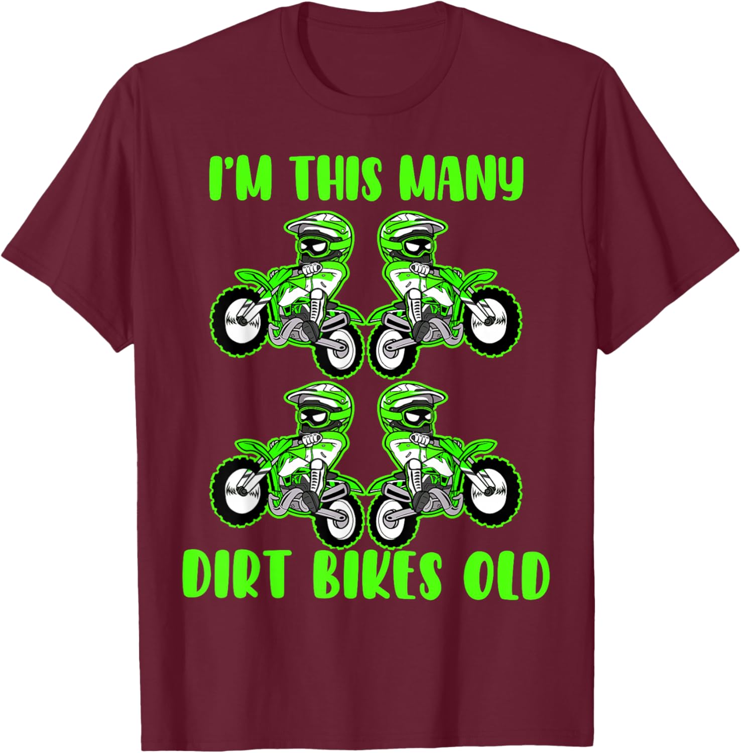 I'm This Many Dirt Bikes 4 Year Old 4th Birthday Motocross T-Shirt - T-Shirt | Maroon