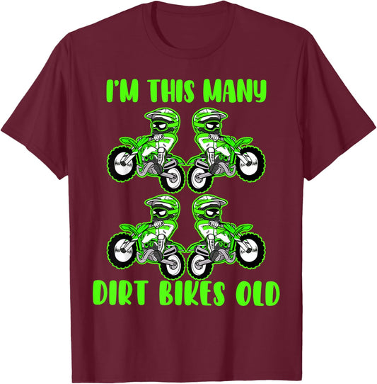 I'm This Many Dirt Bikes 4 Year Old 4th Birthday Motocross T-Shirt - T-Shirt | Maroon
