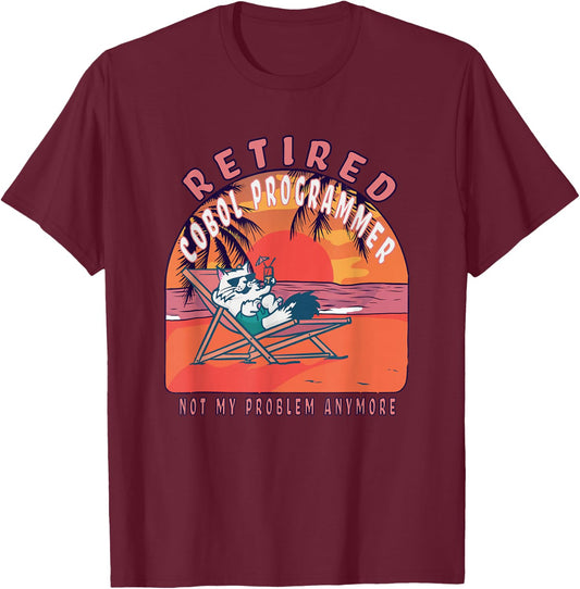 Retired Cobol Programmer Funny Vintage Retirement T-Shirt - T-Shirt | Maroon