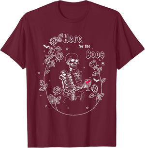 I'm Just Here For The Boos Skeleton Drinking Wine Men Women T-Shirt - T-Shirt | Maroon
