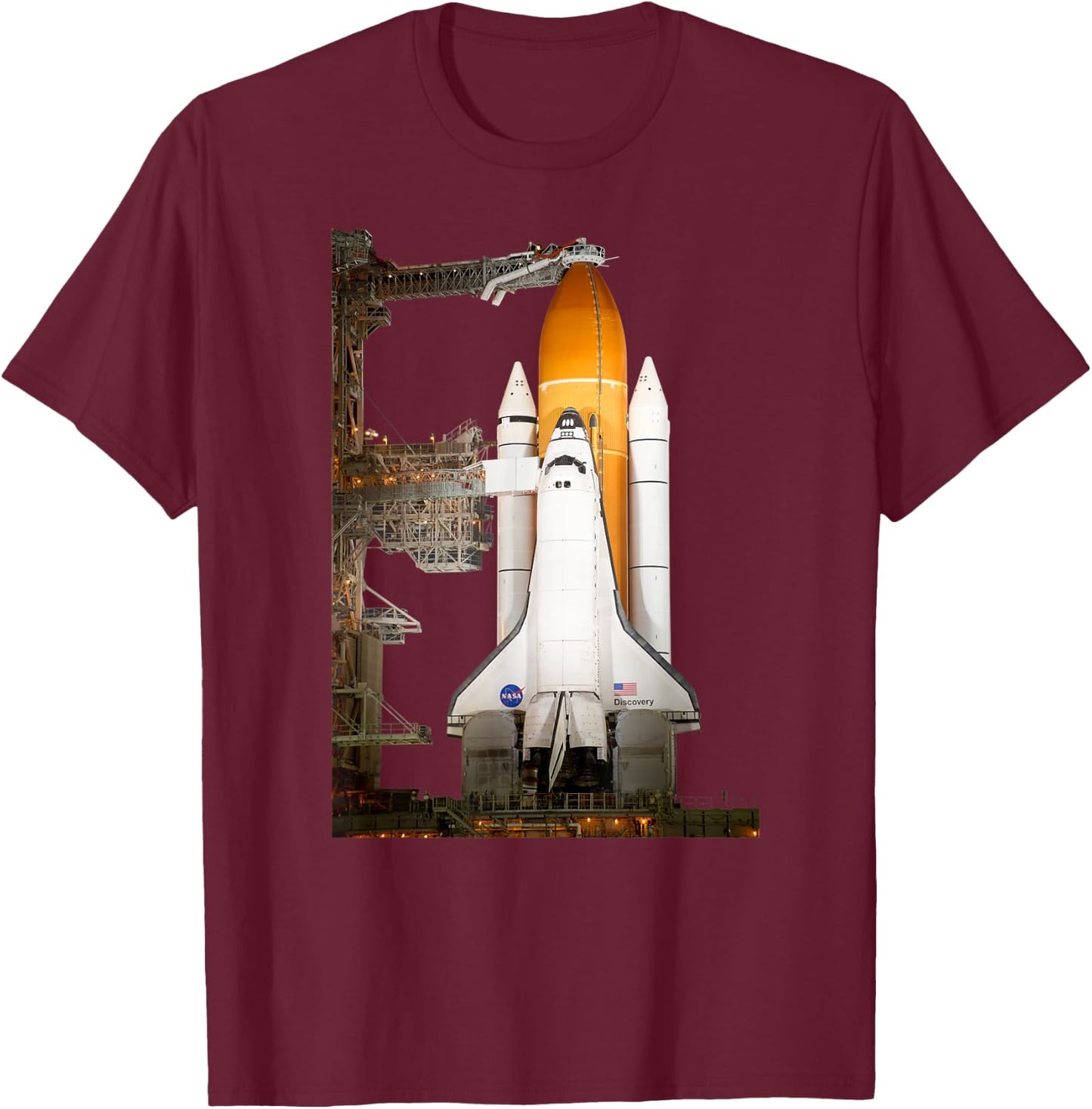 Space Shuttle Discovery Launch Pad Space Explorer T-Shirt - T-Shirt | Maroon