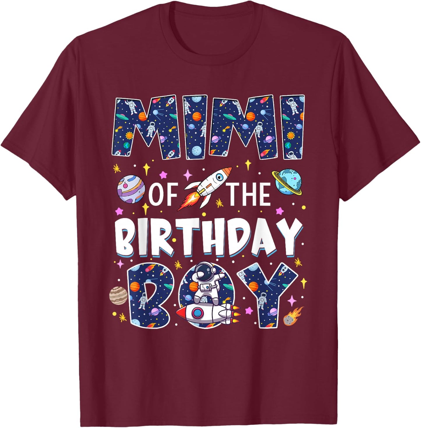 Mimi of The Birthday Boy Astronaut Family Space Planets T-Shirt - T-Shirt | Maroon