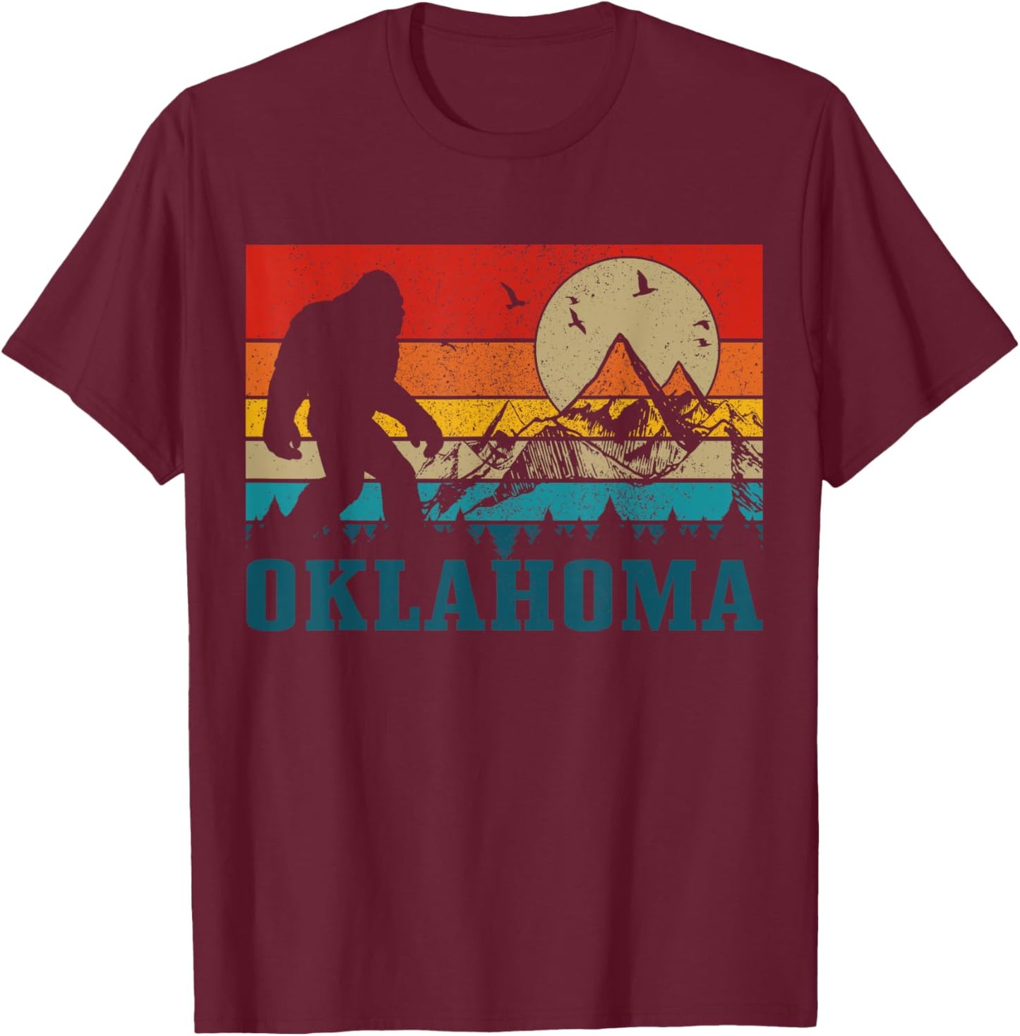 Oklahoma Bigfoot Vintage Mountains Hiking Camping Gift T-Shirt - T-Shirt | Maroon