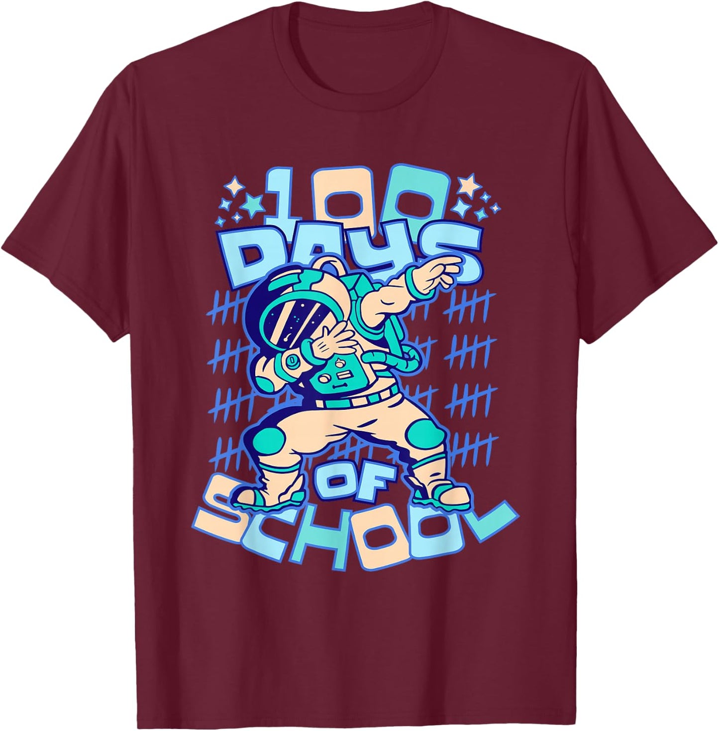 Astronaut Space 100th Day of School Teacher Kids 100 Days T-Shirt - T-Shirt | Maroon