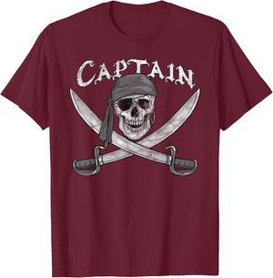 Pirate Ship Captain Skull & Cutlasses Jolly Roger T-Shirt - T-Shirt | Maroon