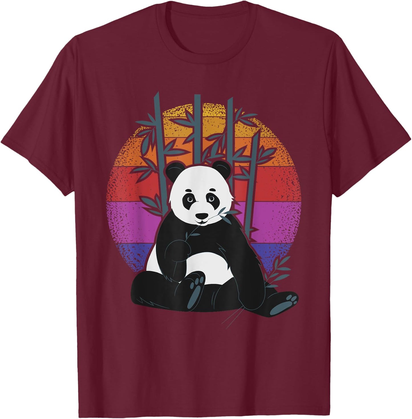 Retro Cute Eating Panda T-Shirt - T-Shirt | Maroon