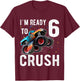 Kids Monster Trucks 6th Birthday Party Shirt Six Years old Boys T-Shirt - T-Shirt | Maroon