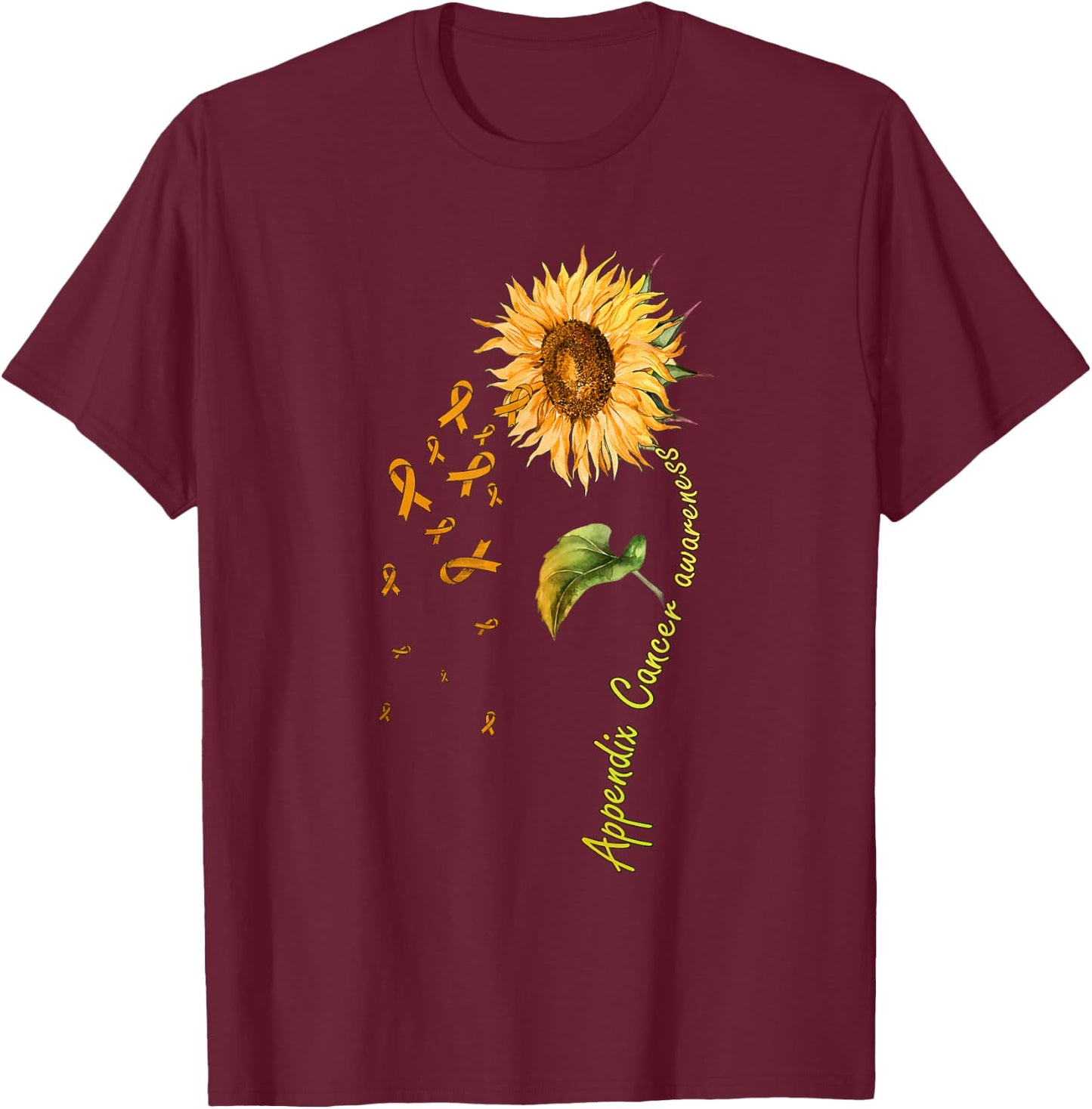 Appendix Cancer Awareness Sunflower Shirt T-Shirt - T-Shirt | Maroon