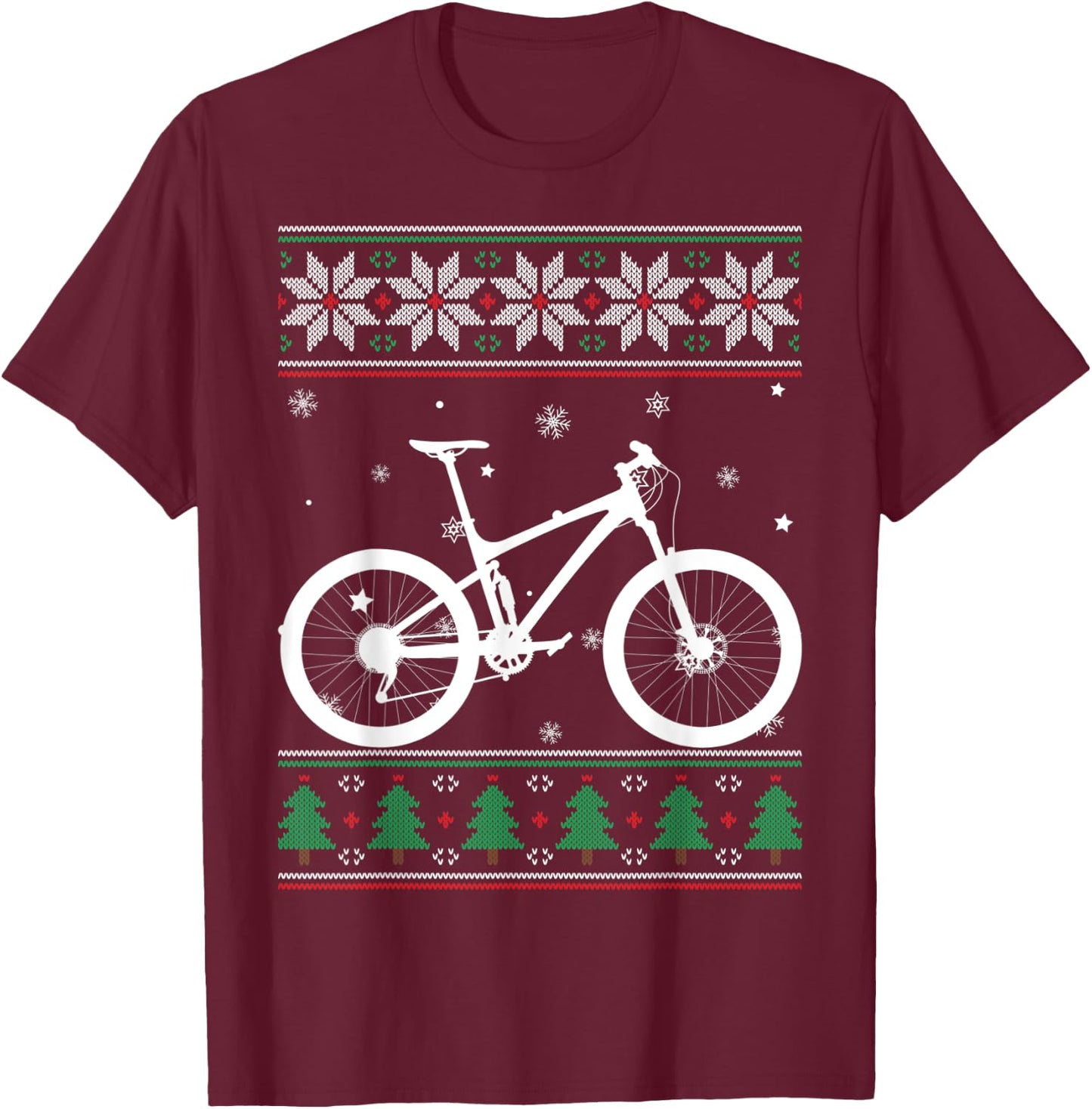 Road Biker Mountain Biking Lover MTB Cyclist Ugly Christmas T-Shirt - T-Shirt | Maroon