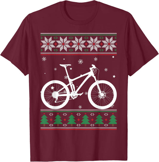 Road Biker Mountain Biking Lover MTB Cyclist Ugly Christmas T-Shirt - T-Shirt | Maroon
