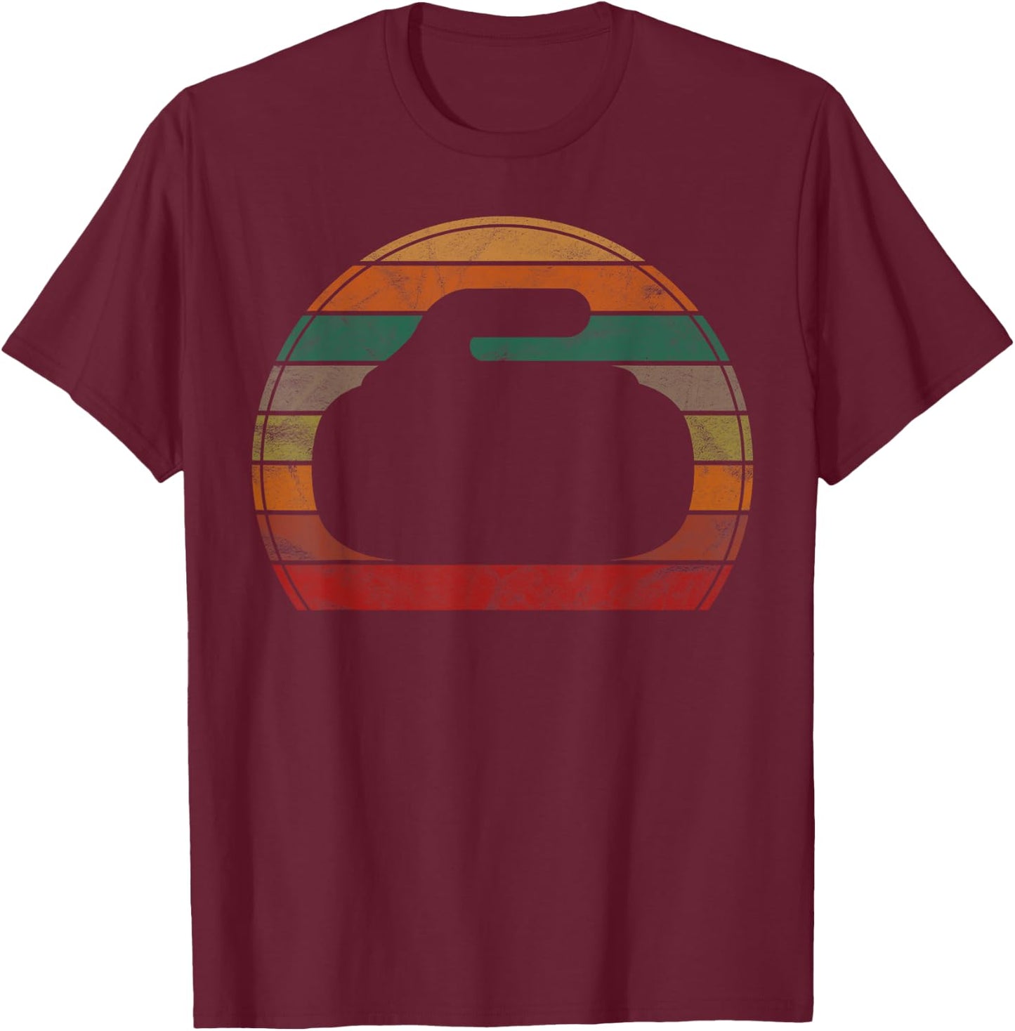 Curling Stone Silhouette Sunset Gift Retro Curler Sport Team T-Shirt - T-Shirt | Maroon