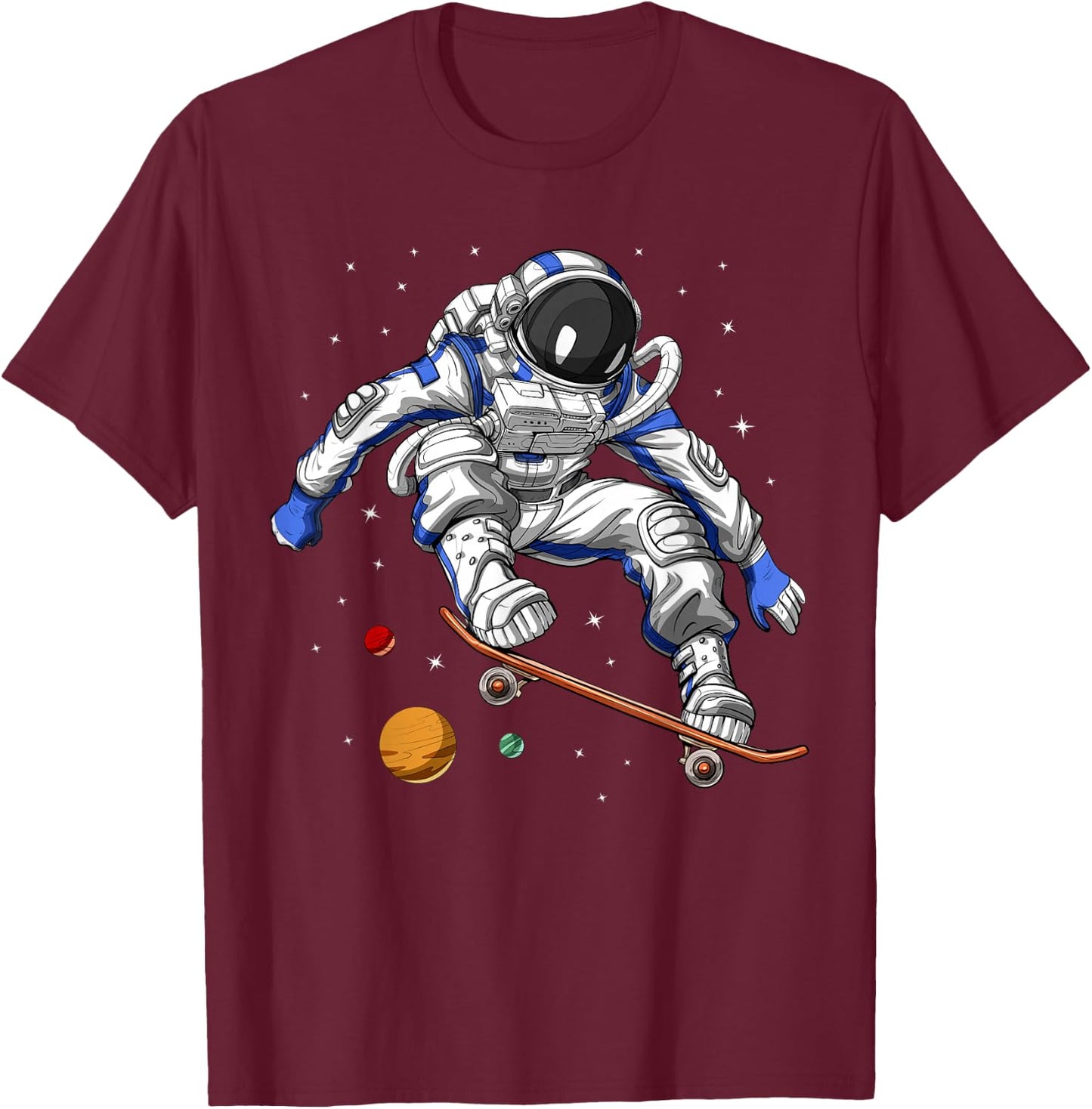 Space Astronaut Skater Skateboarder Skateboarding T-Shirt - T-Shirt | Maroon
