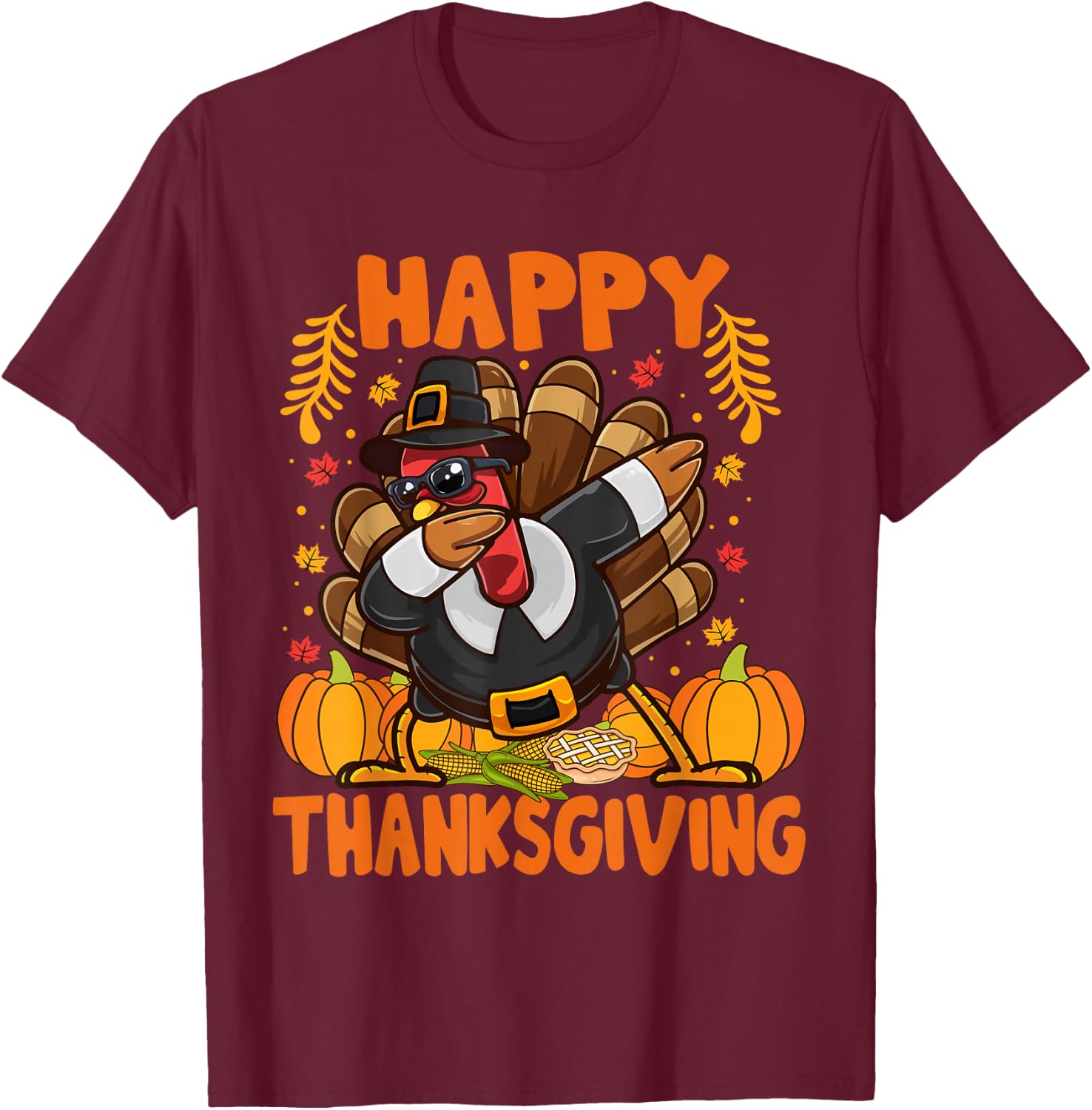 Happy Thanksgiving Dabbing Turkey Day Men Women Kids T-Shirt - T-Shirt | Maroon