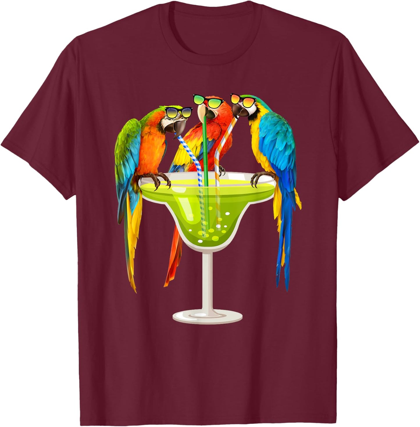 Parrots Drinking Margarita On Summer Vacation Birds Gift T-Shirt - T-Shirt | Maroon