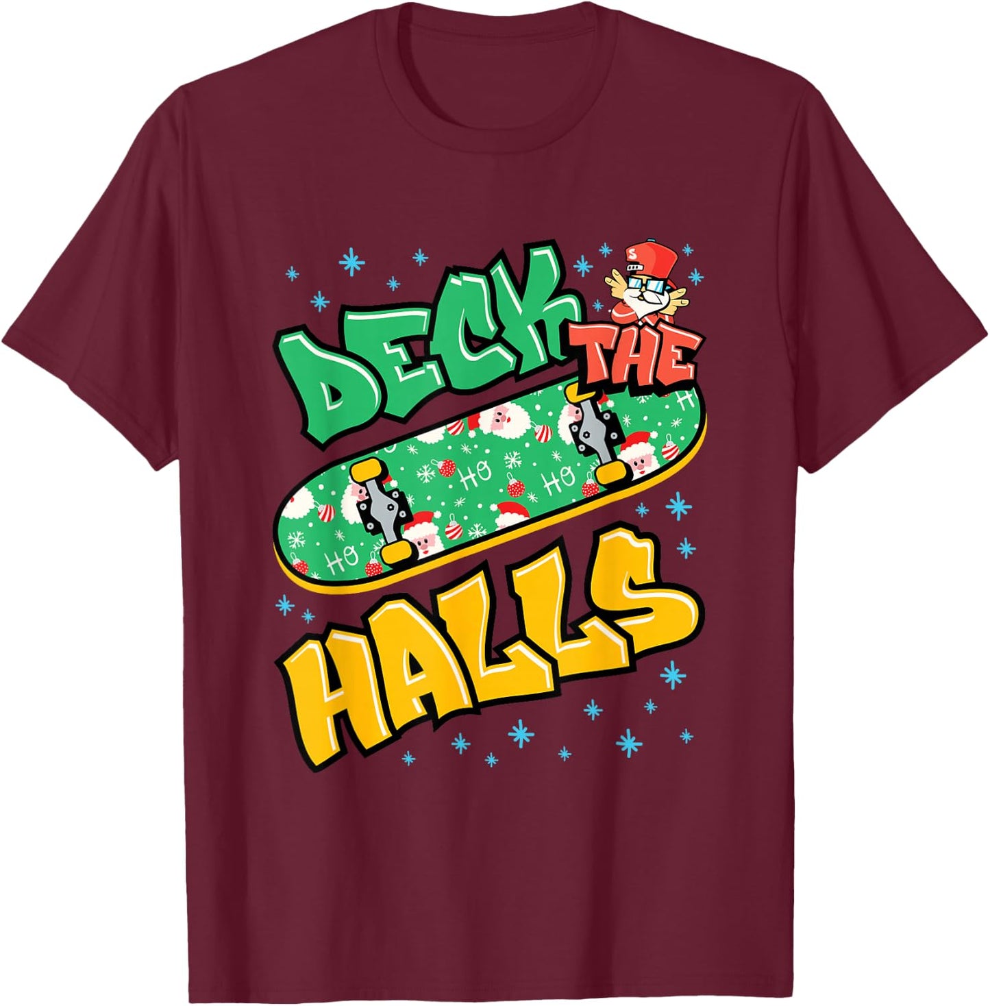 Skateboarding Christmas Skateboard Xmas Deck Skater Graphic T-Shirt - T-Shirt | Maroon