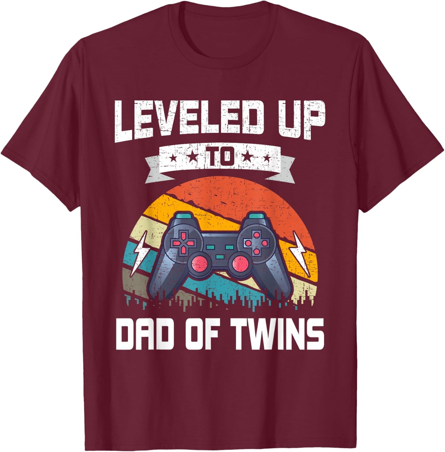 Leveled up to Dad of Twins Video Gamer Gaming T-Shirt - T-Shirt | Maroon