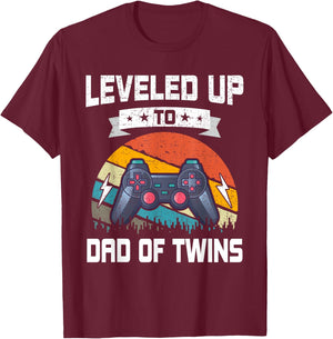 Leveled up to Dad of Twins Video Gamer Gaming T-Shirt - T-Shirt | Maroon