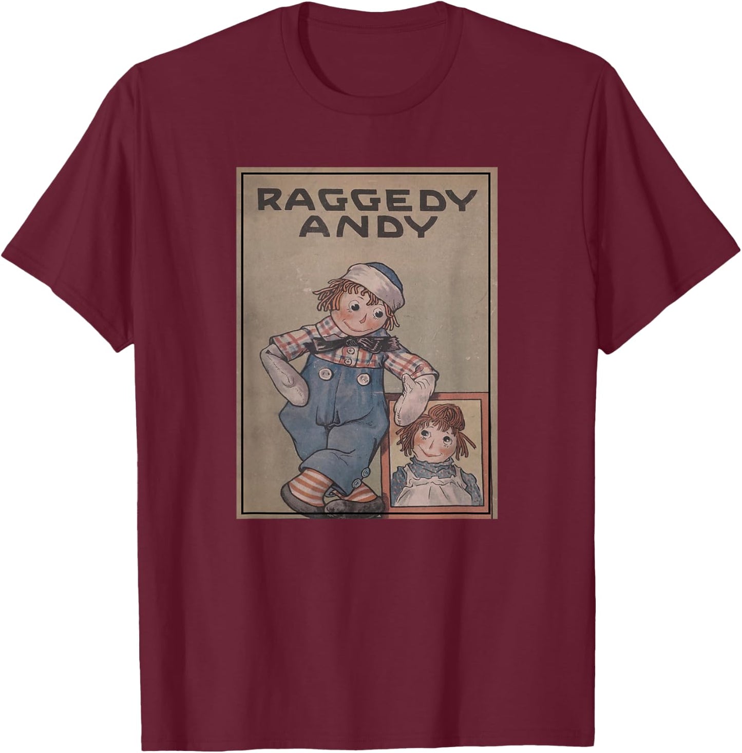 Children's Rag Doll Story Raggedy Andy , Small, Black T-Shirt - T-Shirt | Maroon