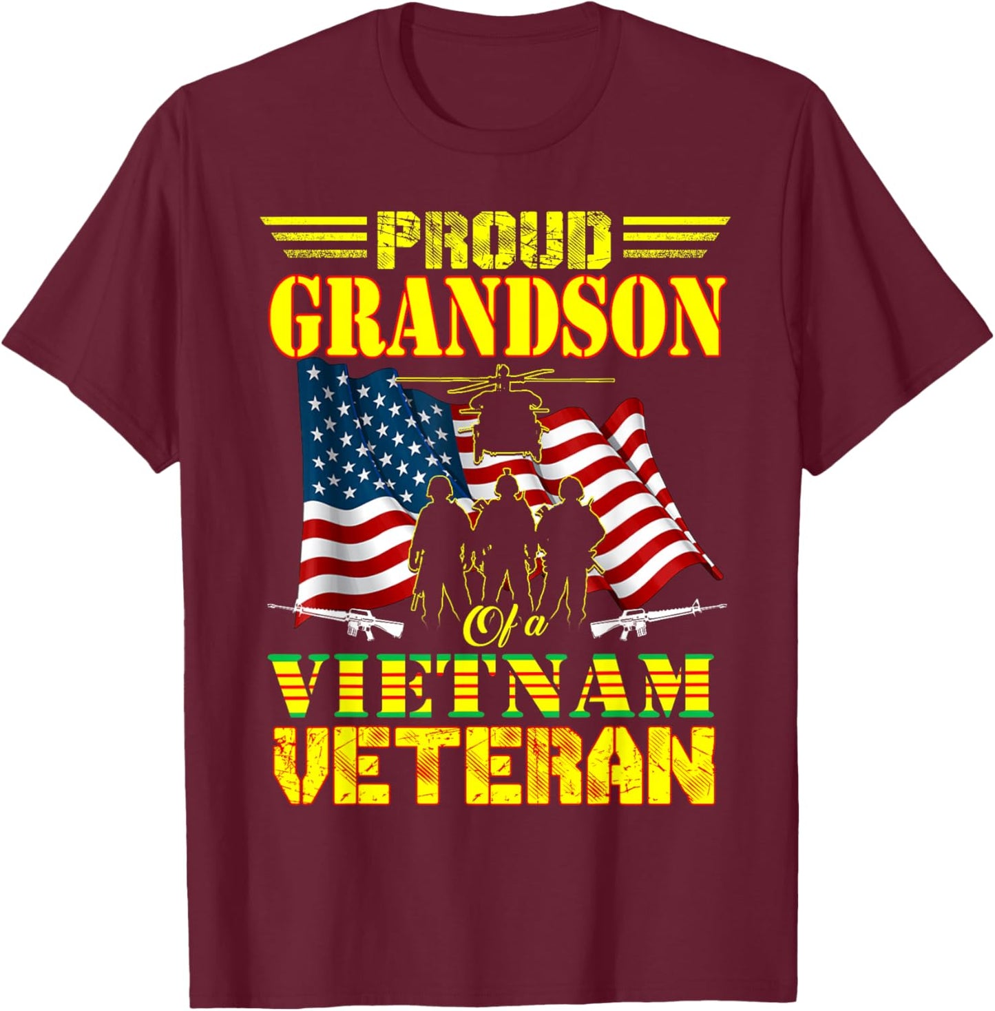 Proud Grandson Of A Vietnam Veteran Military Family T-Shirt - T-Shirt | Maroon