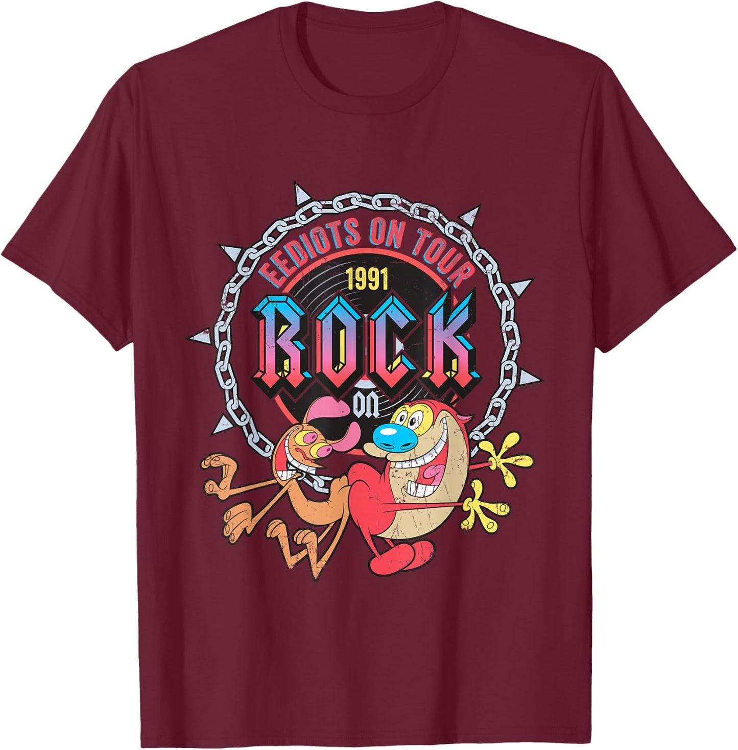 Ren & Stimpy Eediots On Tour T-Shirt - T-Shirt | Maroon