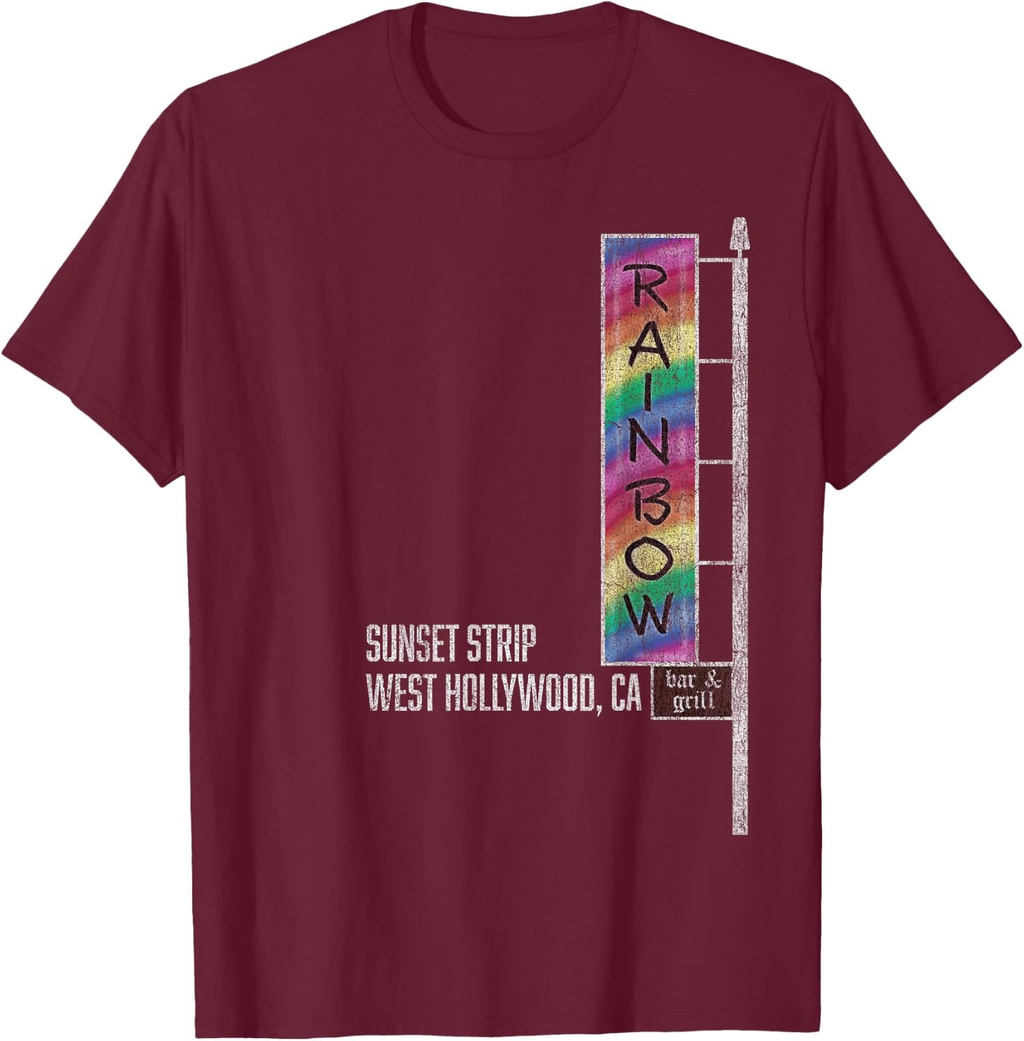Glam Rock Legends - Rainbow Bar and Grill T-Shirt - T-Shirt | Maroon