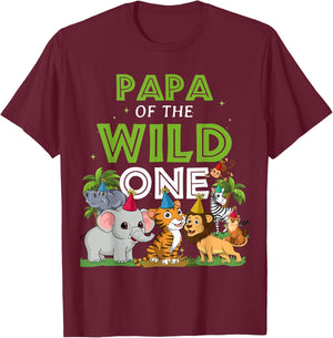 Papa of the Wild One Zoo Birthday Safari Jungle Animal T-Shirt - T-Shirt | Maroon