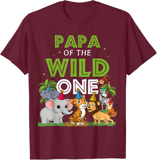 Papa of the Wild One Zoo Birthday Safari Jungle Animal T-Shirt - T-Shirt | Maroon