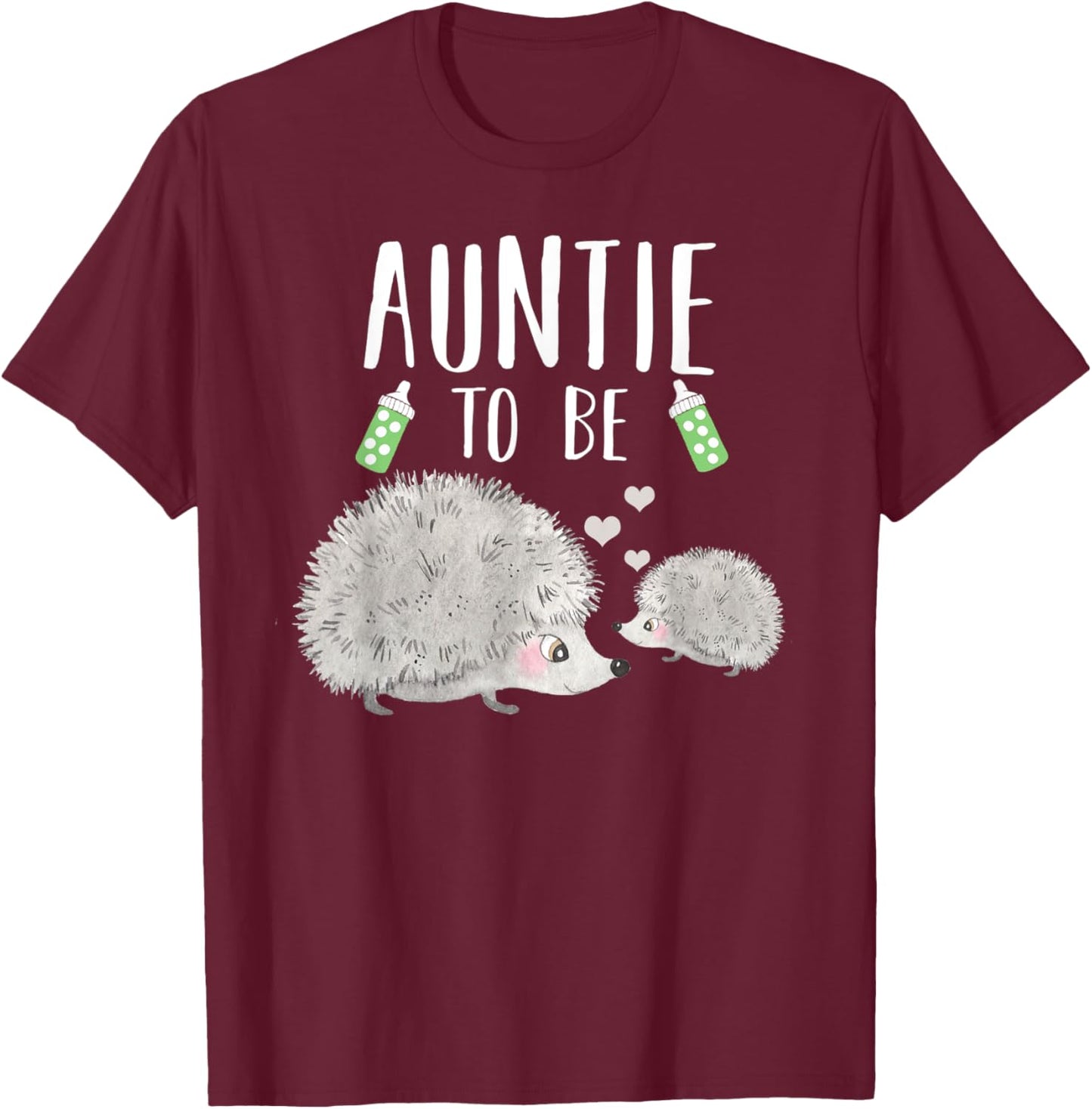 Auntie To Be Hedgehog Baby Shower Cute Woodland Animal T-Shirt - T-Shirt | Maroon