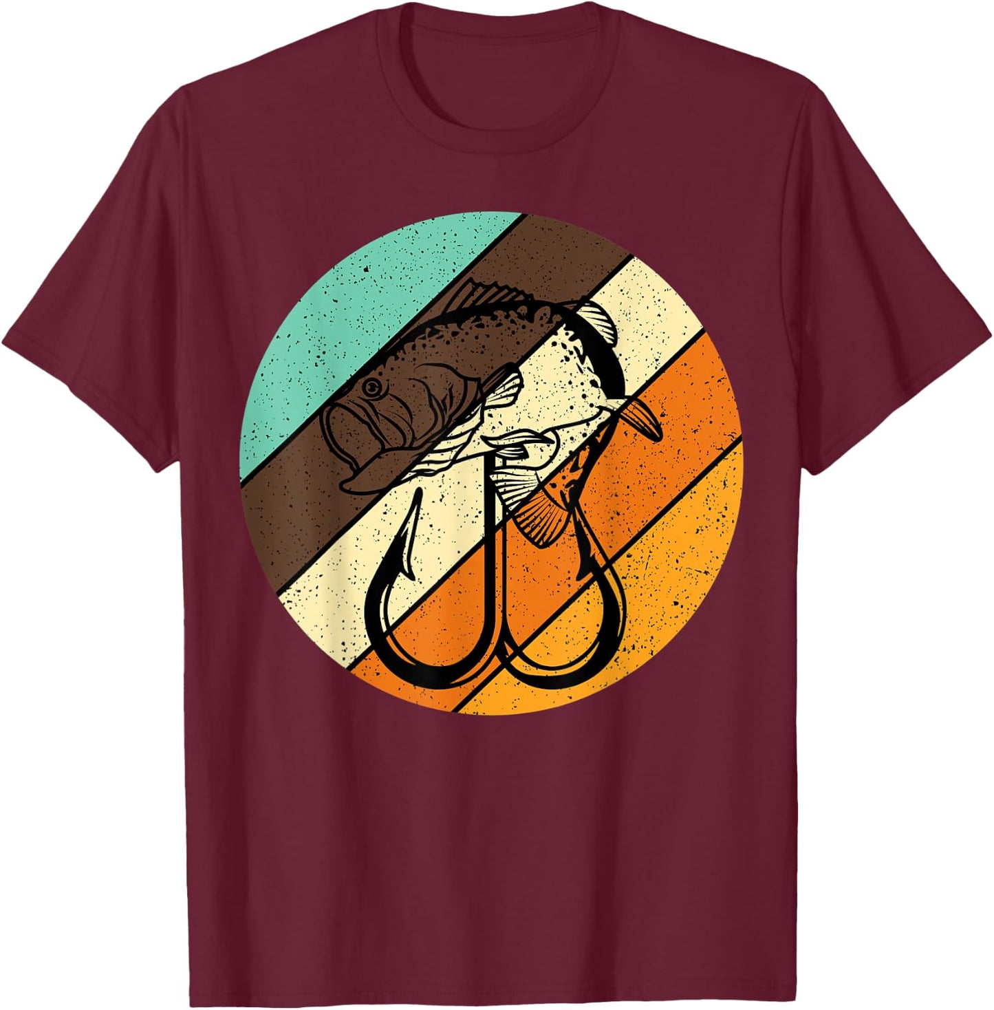 Bass Fishing Retro Vintage Fish Forest Fishhook Fisherman T-Shirt - T-Shirt | Maroon