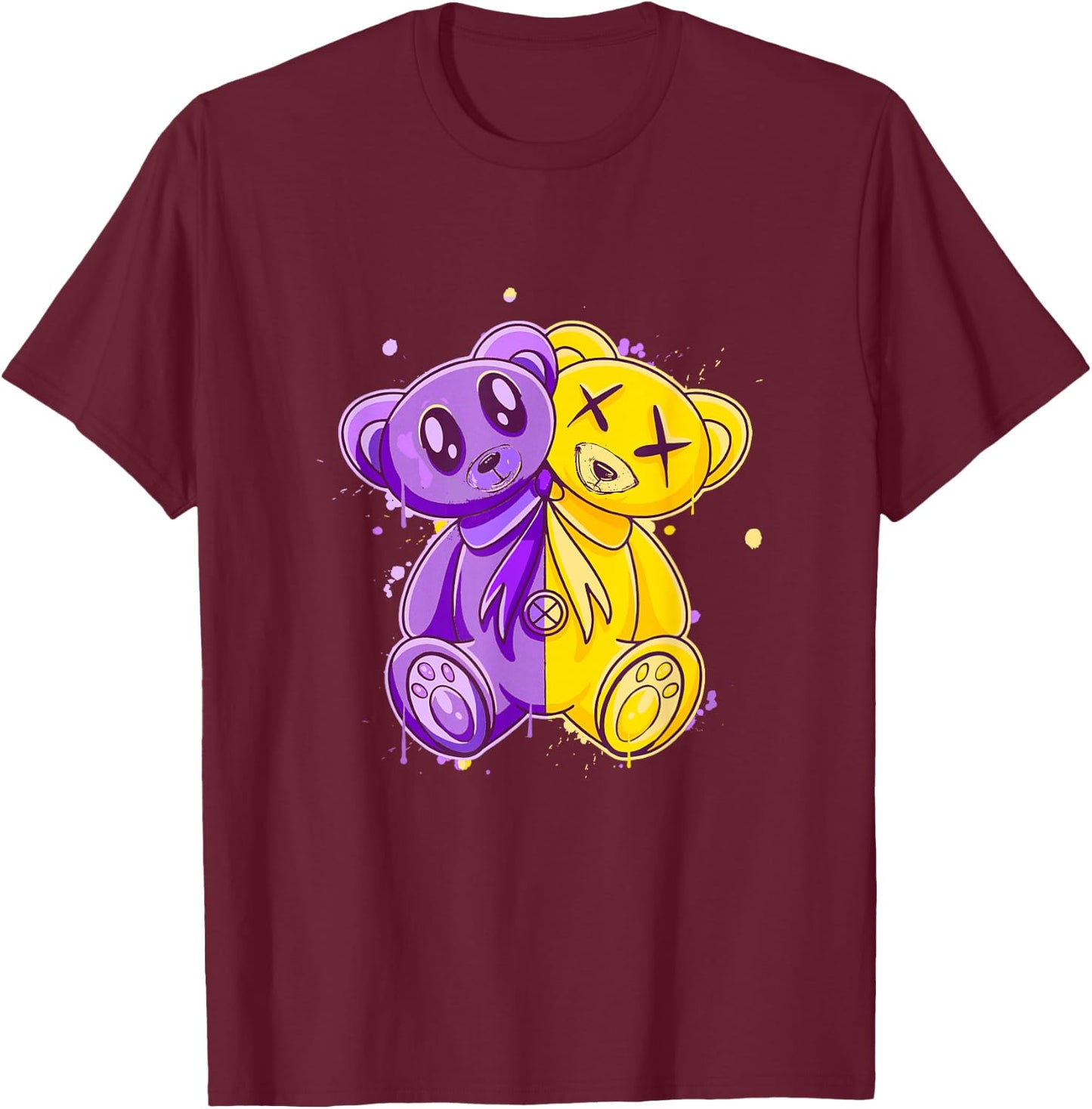 Purple and Golds Evil Twin-gold & Purple Color Graphic T-Shirt - T-Shirt | Maroon