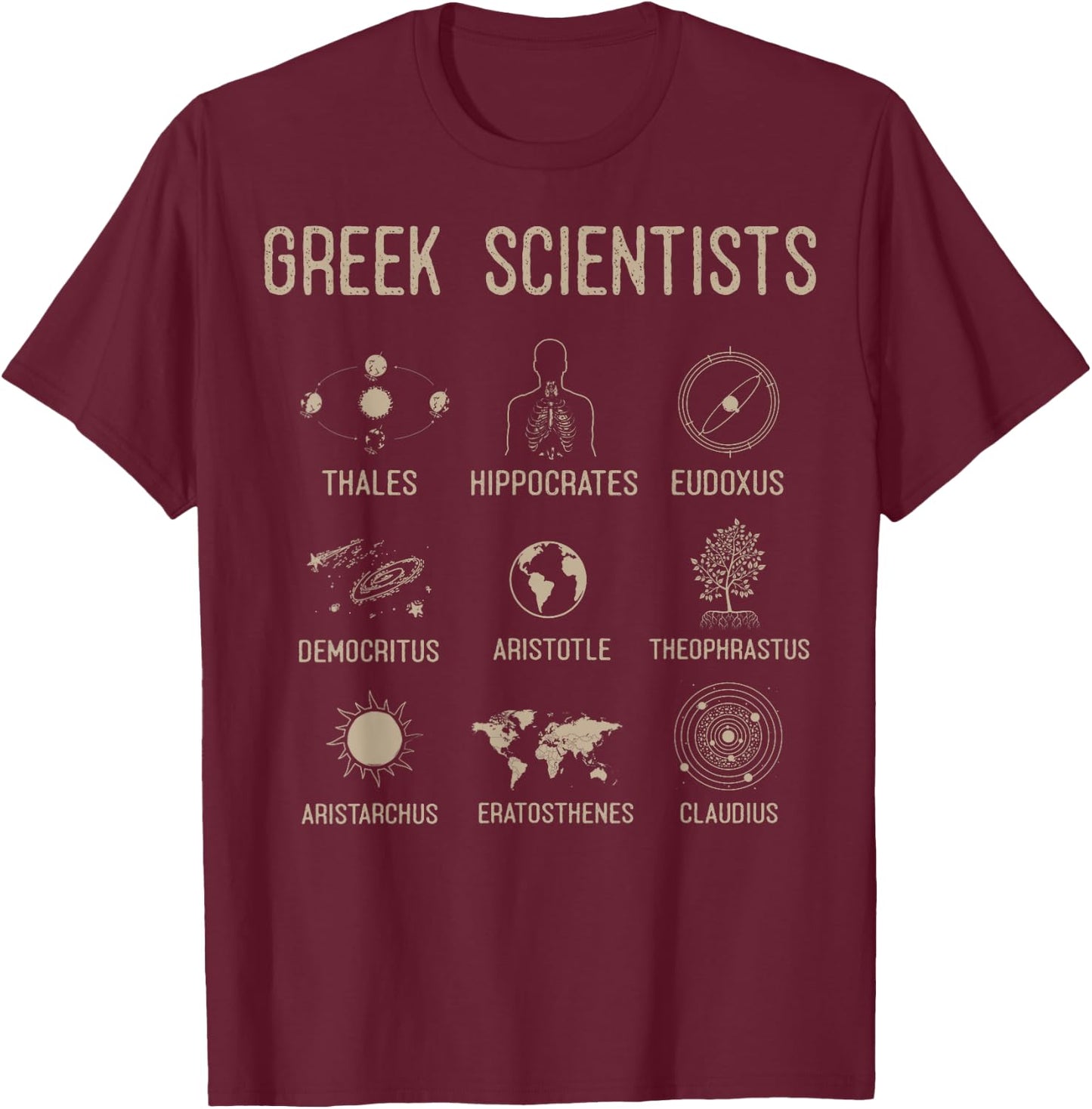 Greek Scientist Shirt, Aristotle & Thales Science T-Shirt - T-Shirt | Maroon