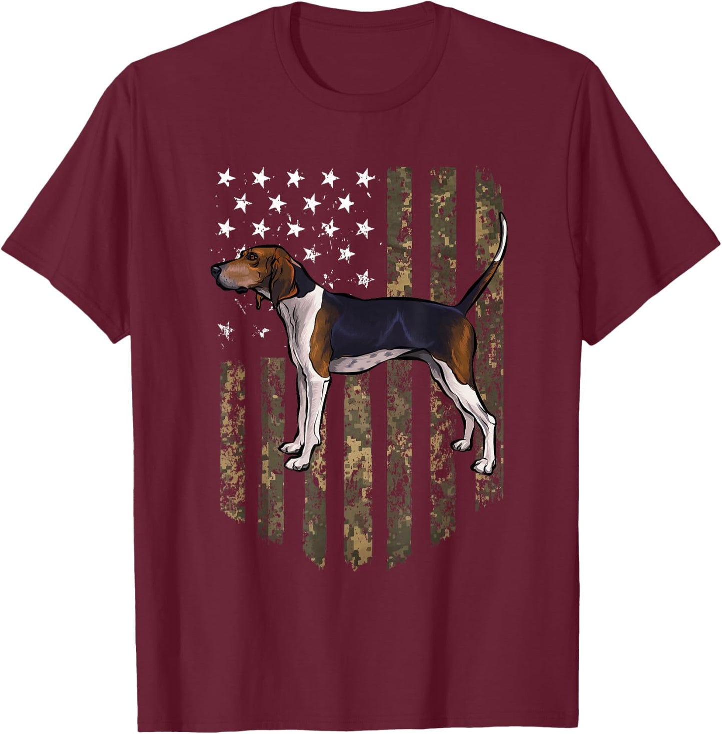 Camo American Flag Treeing Walker Coonhound 4th of July USA T-Shirt - T-Shirt | Maroon