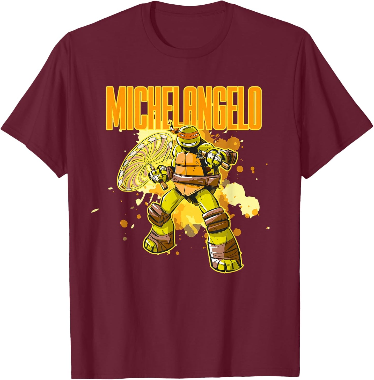 Michelangelo - Orange Splatter Paint T-Shirt - T-Shirt | Maroon