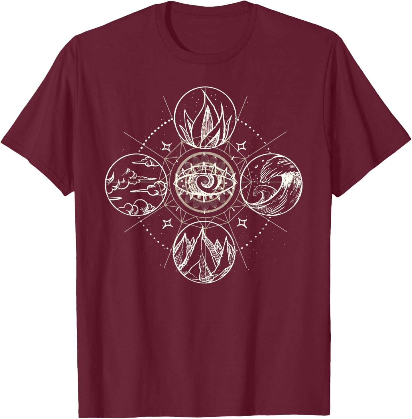 Four Elements Wind Earth Fire Water Nature T-Shirt - T-Shirt | Maroon