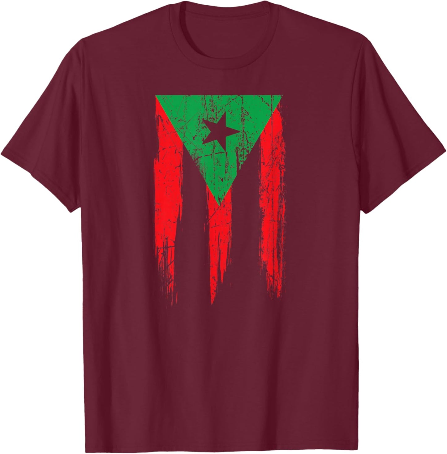 Distressed Afro Latino Flag Afro Boricua Puerto Rico African T-Shirt - T-Shirt | Maroon
